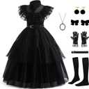 Black Dress Up Costume for Girls Birthday Party Halloween Cosplay Outfit with Accessories 3-12Y (11-12 Years)
