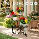 Linton Arts 24" 3-Tier Cast Iron Plant Stand, Ornate Indoor Plant Shelf | Foldable heavy-duty wrought iron plant stand, indoors plant stand, rustic display rack for balcony, patio & garden corner