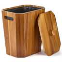 BLUEWEST 2.6 Gallons Acacia Wooden Bathroom Trash Can with Lid & PP Liner Small Wastebasket with Handle, Decorative Wood Bin for Bedroom, Office or Under Counter Use