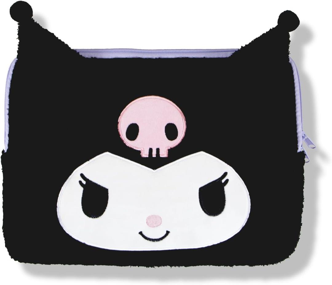 Sonix x Sanrio Plush Tech Sleeve | 14 inch Fuzzy Laptop Computer and iPad Tablet Carrying Case Cover, Protective Travel Bag | Black 13" - 14" | Kuromi