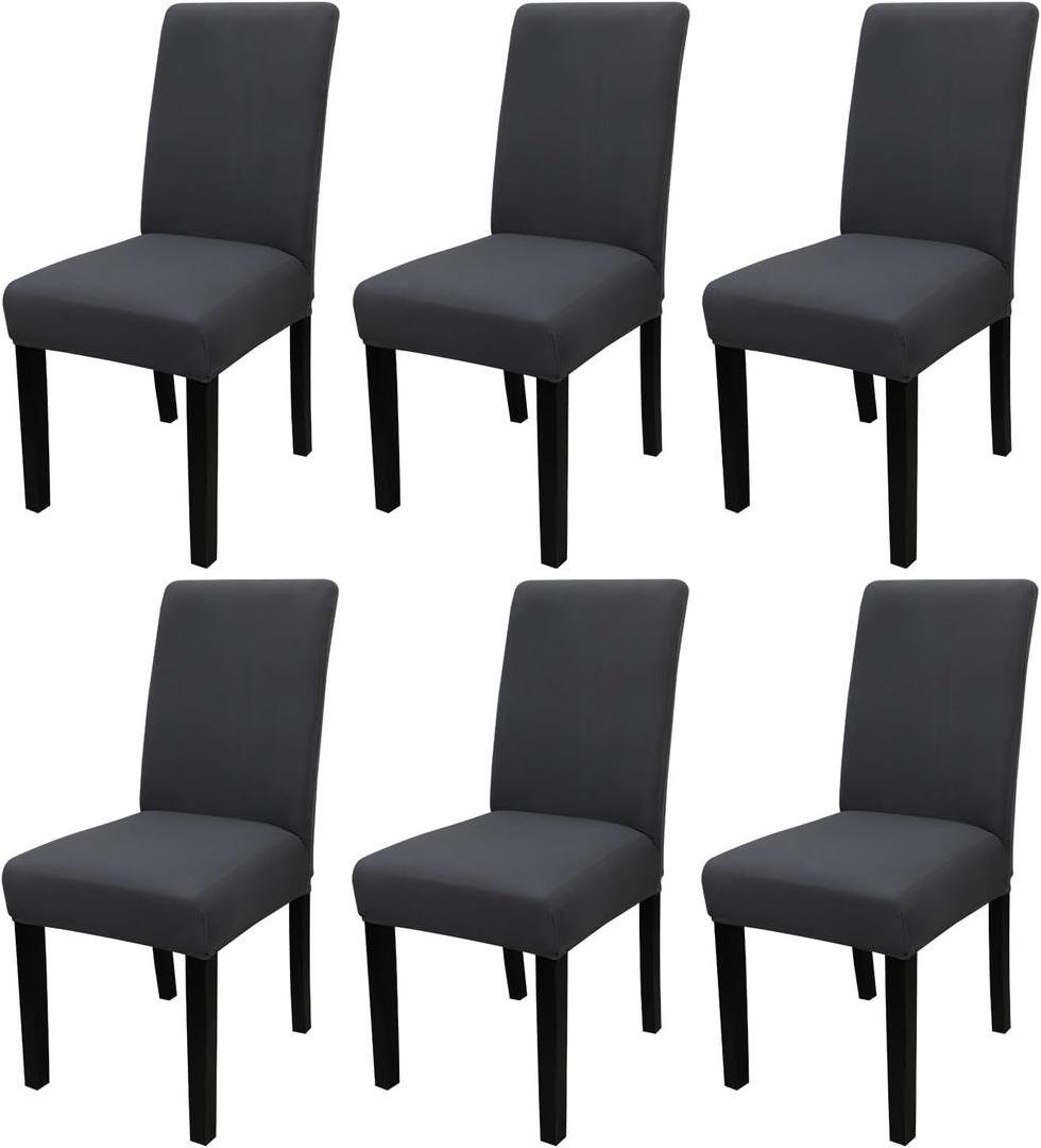 JQinHome 6 Pcs Dining Chair Slipcover,High Stretch Removable Washable Chair Seat Protector Cover for Home Party Hotel Wedding Ceremony (Grey)