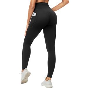 THE GYM PEOPLE Women's Scrunch Butt Lifting Yoga Pants High Waisted Stretch Athletic Workout Leggings with Pockets (Large, Black)