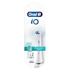 Oral-B iO Specialised Clean Electric Toothbrush Head, Precisely Angled Tufts for Deeper Plaque Removal for Hard to Reach Areas, Pack of 2, White (Inner Material: Textile)