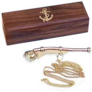 Solid Brass/Copper Boatswain (Bosun) Whistle with Rosewood Box 5" Brass Rustic Vintage Home Decor Gifts