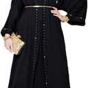 Embroidery Jalabiya Chiffon Abaya Dress for Women Dubai Sadui Muslim Eid Clothes (Small, Black3135)