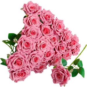 ATFL Fake Roses Artificial Flowers Bulk,3D Simulated Flowers,20 Pcs Artificial Silk Roses Flowers with Stems for Wedding Arrangement Centerpieces Party Home Table Decorations (20, Bean Pink)