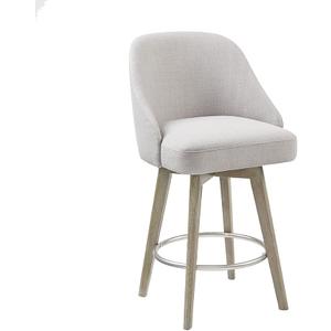Madison Park Pearce Swivel Counter Stool, 360° Swivel, Upholstered Armless Counter-Height Stool with Padded Back, Solid Wood Legs with Wire-Brushed Finish, Metal Footrest, Linen-Blend Fabric, Grey