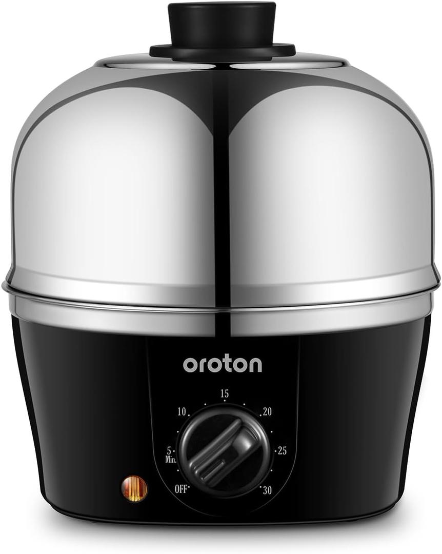 Oroton 9-Egg 304 Stainless Steel Egg Cooker  Steam & Boil Eggs with Timer, Automatic Shut-Off & 3 Cooking Modes (Black)(Hard/Medium/Soft)