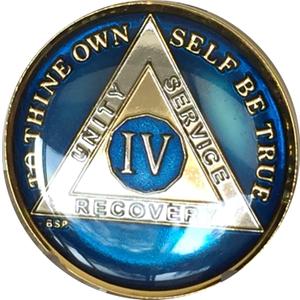 4 Year Midnight Blue AA Gold & Nickel Tri-Plated Medallion Chip with Serenity Prayer