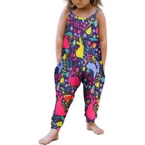 Vieille Baby Toddler Girl Cute Strap Jumpsuit One-piece Romper with Pockets 1-8 Years (3-4T, D Easter Bunny)
