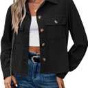 Zeagoo Womens Fashion Cropped Corduroy Shackets Button Down Jackets Tops Fall Trendy Lightweight Long Sleeve Shirts, XS