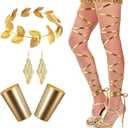 Jadive 4 Pcs Greek Accessories Women Toga Costume Set Leg Garter Laurel Wreath Leaf Crown Wristband and Earrings (Gold)