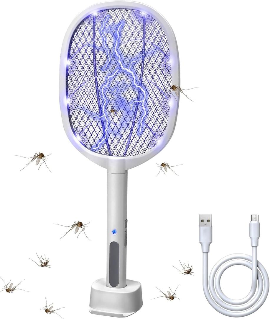 Lulu Home 2-in-1 Electric Bug Zapper Racket, 3000V High Voltage LED Lighted Handheld Mosquito Swatter with 3 Layer Safety Mesh, USB Charging Portable Fly Killer Racquet for Indoor Outdoor Use