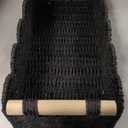 CubesLand Toilet Paper Storage Basket Scalloped Edge Home Decor Basket, Living Room Cozy Decor, Paper Rope Small Baskets for Over Toilet Storage Shelf, End Table, Shelves, with 2 Wooden Handles, Black (M - 14"L x 6.3"W x 3.9"H)