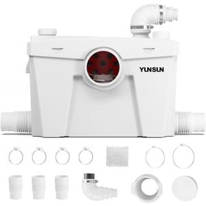 750W Macerator Pump, Macerator Pump for Basement, Toilet Pumps Upflush to 26ft/8m, 1800GPH with 5 Water Inlets & 2 Outlet, Ideal for Basement, Laundry, Sink, and Toilet