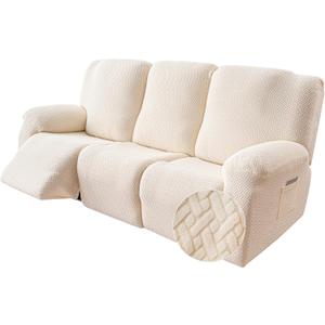 Genina Recliner Sofa Cover Stretch Couch Covers, Sofa Slipcover for Reclining Couch Thick Jacquard Furniture Protector Washable (Beige, 3 Seat) (72-111 in 3 Seater)