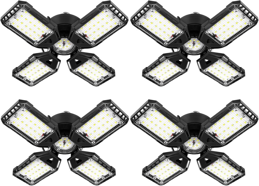 LED Garage Lights 4 Pack -120W, 12000LM 6500K Led Shop Light with 4+1 Deformable Panels, Basement Barn Light Garages Ceiling Lights, E26/E27 for Garage, Warehouse, Shop