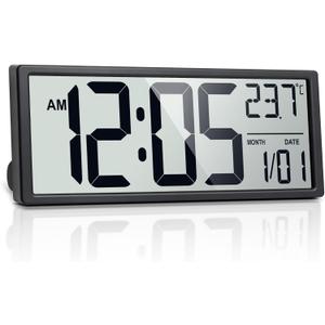 16" Large Digital Wall Clock Battery Operated with Big Display Numbers, Temperature and Date, Auto DST and Alarm, for Office, Classroom, Gym, Bedroom, Living Room