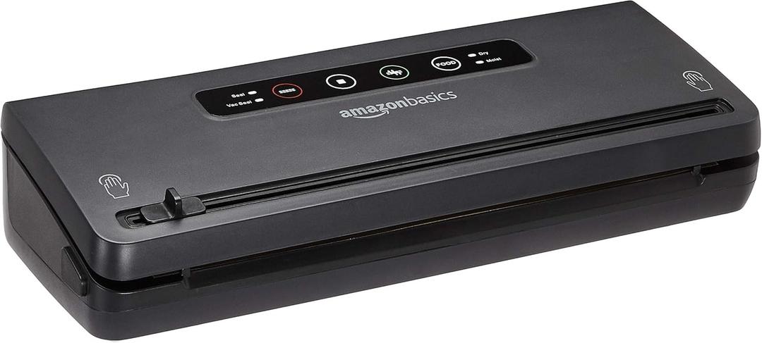 Amazon Basics Vacuum Sealer Machine for Food Preservation with Dry/Moist Mode, Built-in Cutter and Air Suction Hose, Black