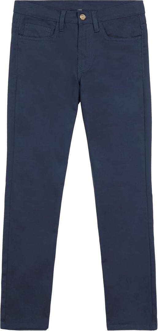 Nautica Boys' School Uniform Twill Chino Khaki Pants, Flat Front, Comfortable Waistband with Zip Closure & Stretch (14, Navy 5-pocket)