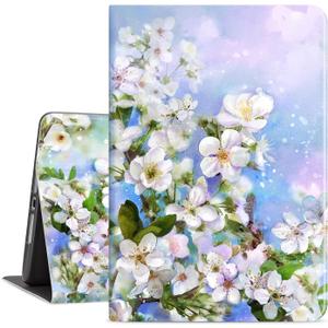 Case for iPad 9th Generation Case, White Flower for iPad Caser 9th Generation, for iPad 7th/8th Generation Cover, for iPad 10.2 Cover Auto Wake/Sleep Multi-Angle Viewing, Shockproof, Floral (Blue Peach Blossom)