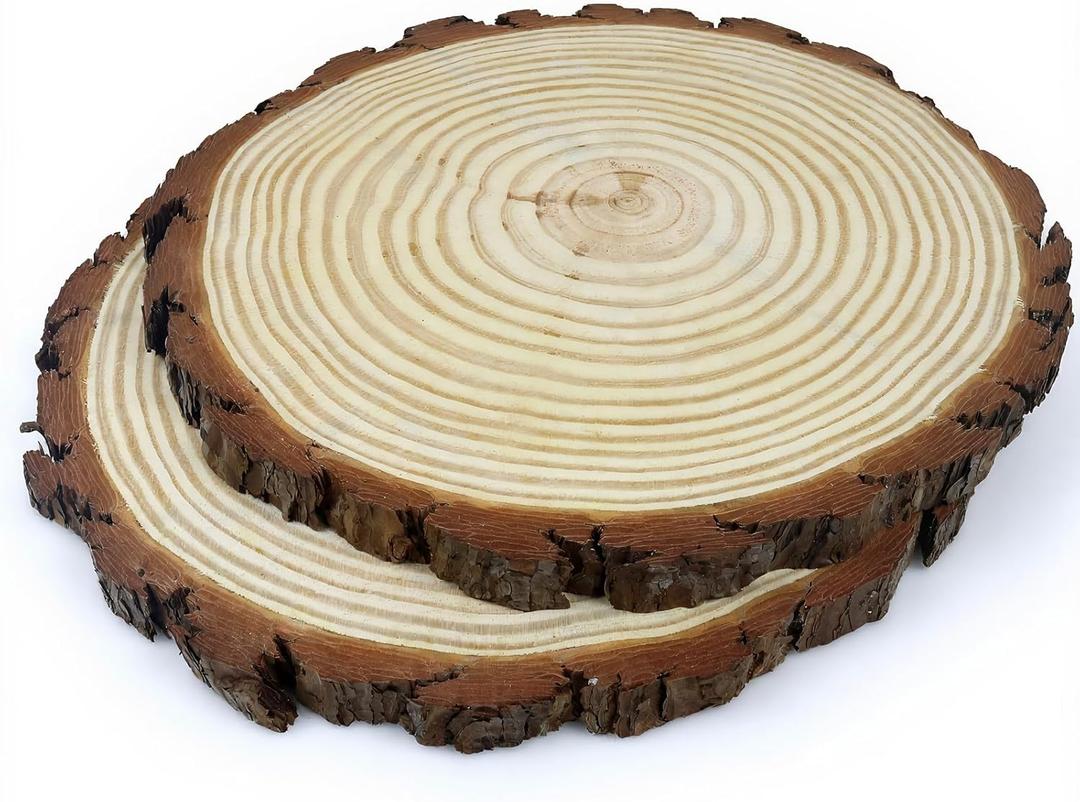 Large Wood Slices for Table Centerpieces, Natural Rustic Round, 12-13 Inch Diameter, Wedding Decor, Set of 2