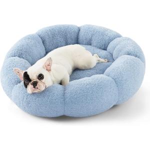 Lesure Calming Medium Dog Bed - Flower Donut Round Fluffy Puppy Bed in Plush Teddy Sherpa, Non-Slip Cute Flower Cat Beds for Indoor Cats, Medium Pet Bed Fits up to 45 lbs, Machine Washable, Blue 30"