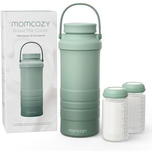 Momcozy 22oz Portable Breast Milk Cooler for Outdoor, Life Saver with 360° Total Cooling for 24 Hours, Larger Capacity Travel Breastmilk Chiller with 2 Pcs Baby Bottles for Breastmilk Storage, Green