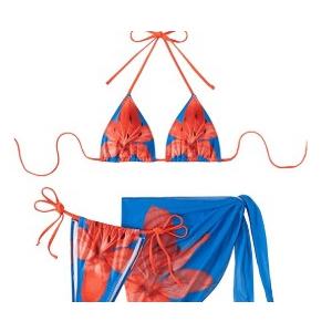 MakeMeChic Women's Two Piece Bikini Sets Floral Print Triangle Tie Side Halter Bathing Suits Beachwear (Small)