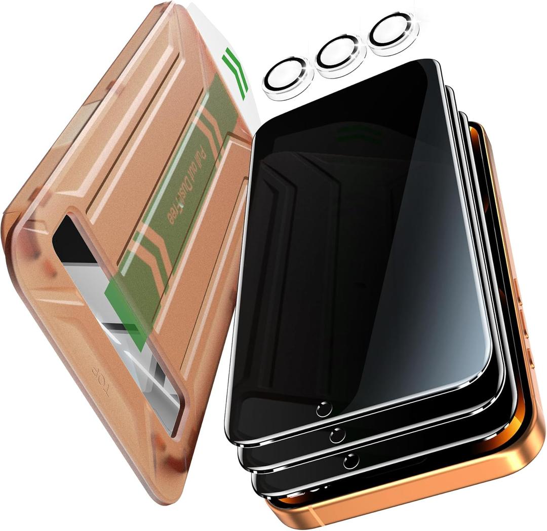 YMHML 3 Pack for iPhone 17 Pro Max Privacy Screen Protector Tempered Glass + 1 Set Camera Lens Protector, 25Anti Spy, [Top 9H+ Military Grade Shatterproof] [Bubble Free, Auto-Dust Removal]