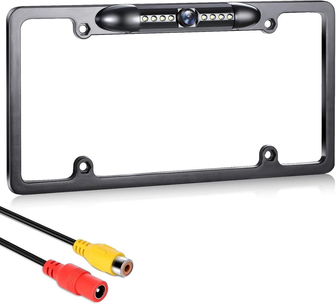 GLK Backup Camera, AHD 1080P License Plate Backup Camera, Night Vision Rear View Camera with 8 LEDs, Wide Angle IP69K Waterproof Reverse Rear Camera for 12-24V Car Vehicle SUV RV