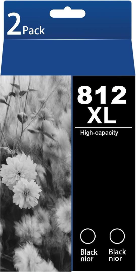 812XL Black Ink Cartridges Remanufactured for epson 812xl Ink cartridges Combo Pack Work with Work for WF-7840 WF-7820 WF-7310 EC-C7000 Printers(2 Black)