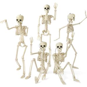 5 Pack Halloween Skeleton Decorations, 15.7" Halloween Full Body Mini Skeleton with Movable Posable Bones,Spooky Skeleton for Halloween Party Decor, Halloween Yard Graveyard Haunted House Props