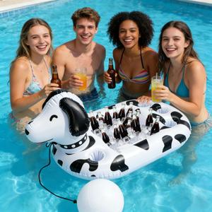 Inflatable Dog Shaped Pool Float Cooler, Floating Drink Cooler with Cup Holders for Pool Party, Summer Beach Swimming Pool Accessories, Graduates Gifts, Grad Pool Party Supplies