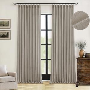 Taupe Burlywood Pinch Pleated Linen Curtains 96 Inches Long for Living Room Bedroom 2 Panels Light Filtering Pinch Pleat Hooks Rings Back Tab Neutral Country Farmhouse 96 Inch Window Curtain Drapes