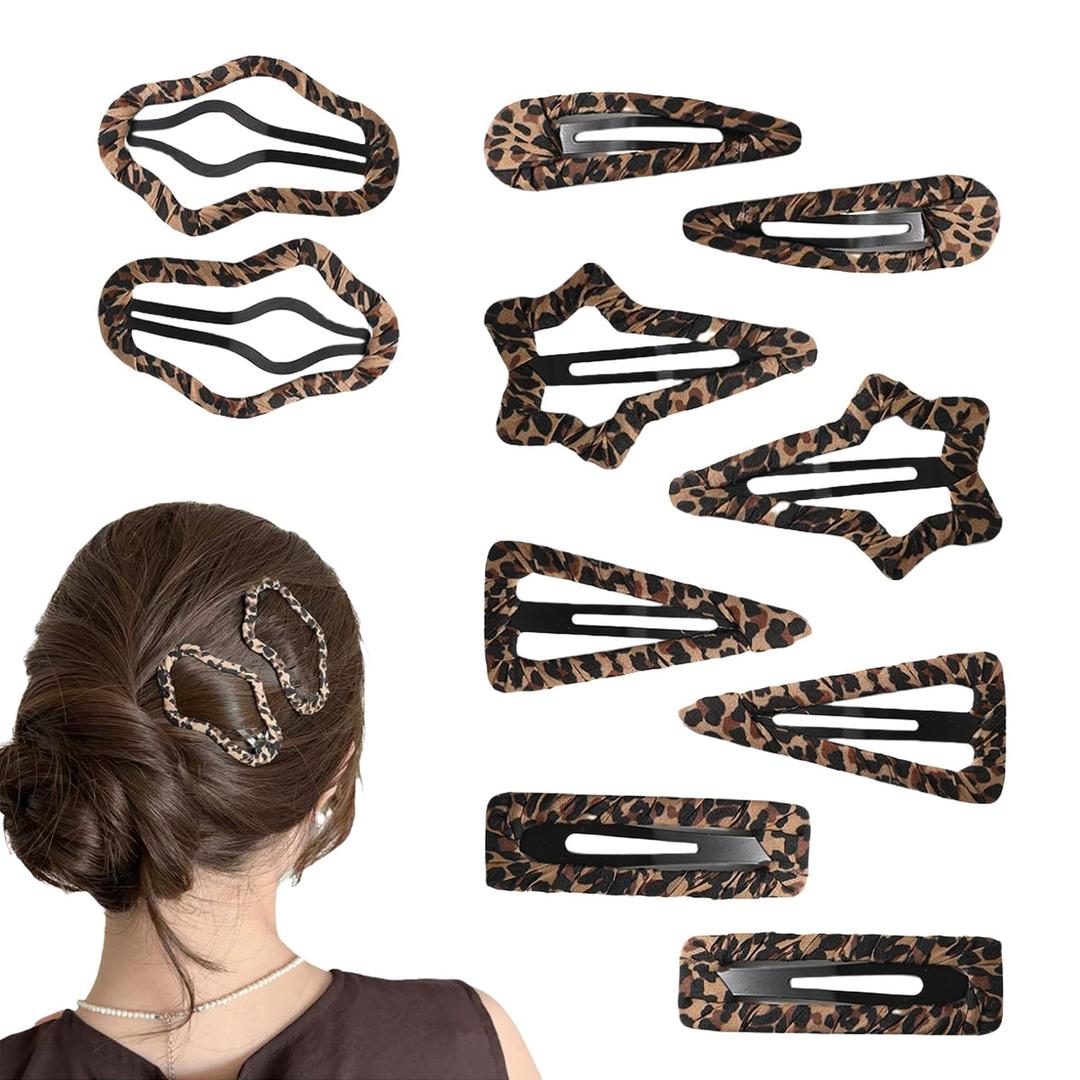 10 Leopard Print Hair Clips, Snap on Hair Clips, Animal Print Hair Clips, Girls Hair Clips, Leopard Print Hair Accessories, Leopard Print Geometric Hair Clips, Women's Headpiece