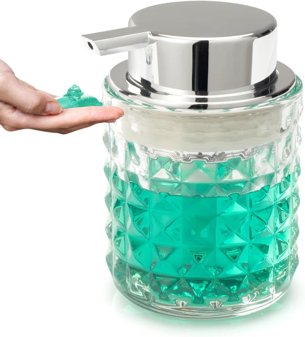 Soap Dispenser with Liquid Pump Hand Lotion Dispenser Glass Antislip Shampoo Bathroom Kitchen 9oz (Can't Foam)