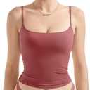 SUUKSESS Women Double Line Square Neck Tank Top Summer Y2K Going Out Basic Cami Shirt (Red, L)