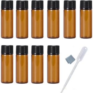 10PCS 5ML 1/6oz Amber Glass Bottle with Orifice Reducer and Screw Cap For Essential Oil Perfume Liquid DIY Sample Vials 1pc Clean Cloth + free 3ml Dropper