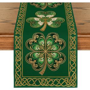 Artoid Mode Cloisonne Clover 210 GSM St. Patrick's Day Table Runner, Celtic Knot Kitchen Dining Table Decoration for Home Party Decor 13x36 Inch