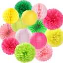 Hawaiian-Summer Beach Pool Party-Decorations Streamers - 14pcs Tropical Jungle Aloha Birthday Supplies Paper Lanterns Fan,Tissue Pom Poms,Baby Shower Honeycomb Ball Decor Lasting Surprise