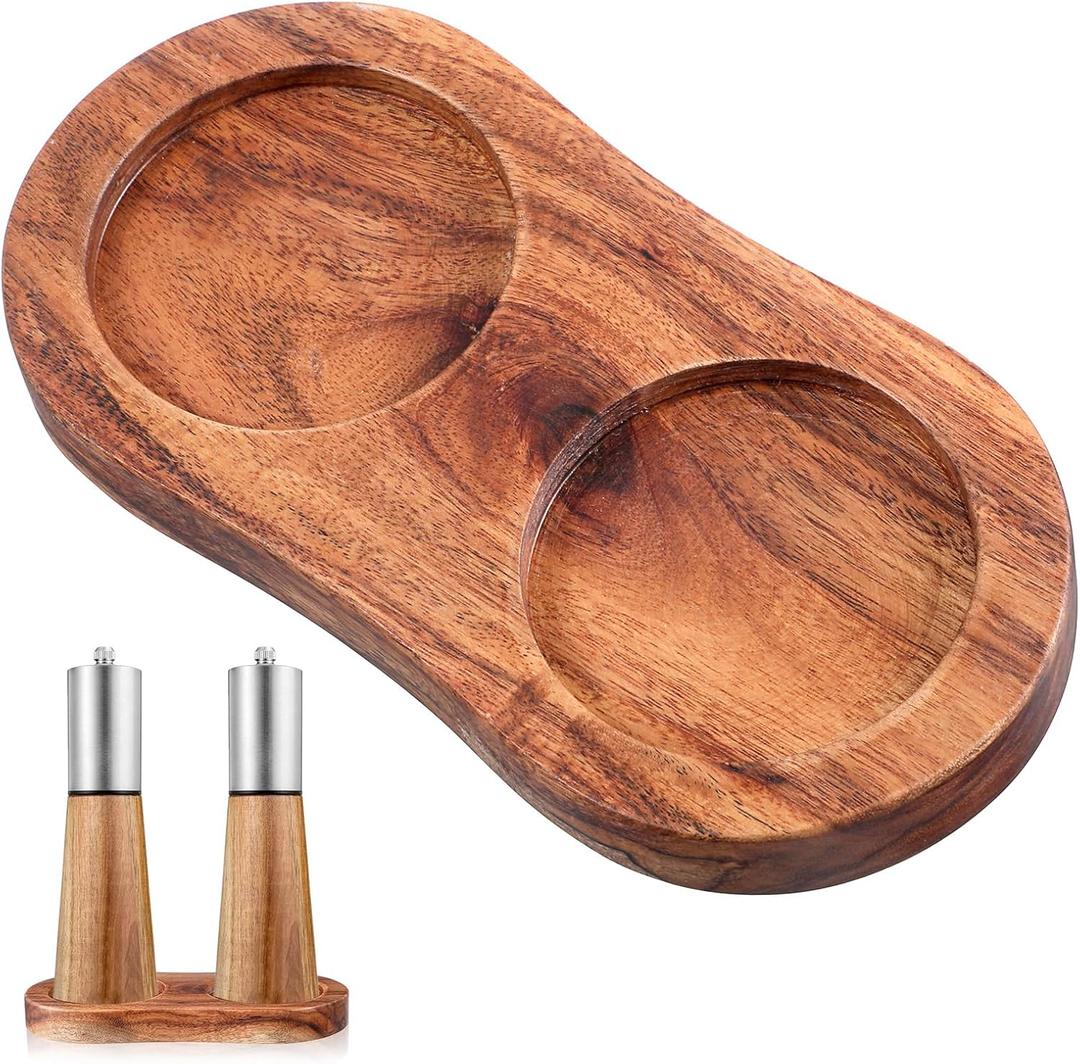 Molain Salt and Pepper Mill Tray, Acacia Wood Tray, Pepper Mill Holder & Rest, Inner Dia 2.28 Inch Fit Many Mills & Shakers, Salt & Pepper Grinder Accessories, Kitchen Storage Holder