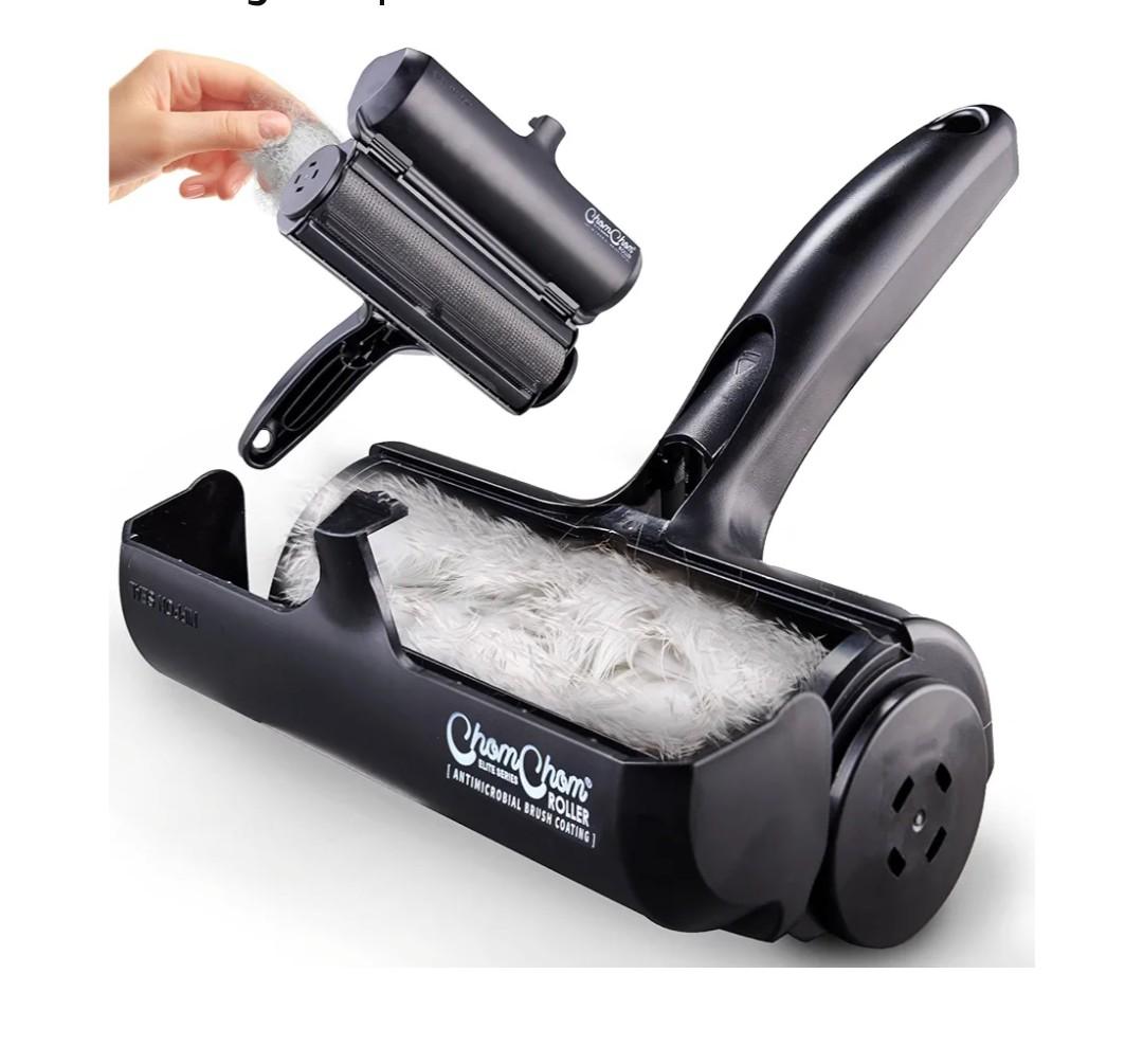 ChomChom Roller Pet Hair Remover – Original Size Reusable Lint Roller for Cat & Dog Hair on Furniture, Couch, Carpet, Car, Rugs & Bedding – Portable, Eco-Friendly (Black)