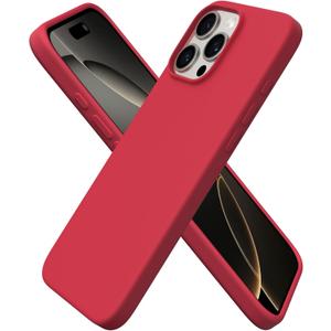 ORNARTO Compatible with iPhone 16 Pro Max Case 6.9", Slim Liquid Silicone 3 Layers Soft Gel Rubber Shockproof Protective Cover with Anti-Scratch Microfiber Lining-Red