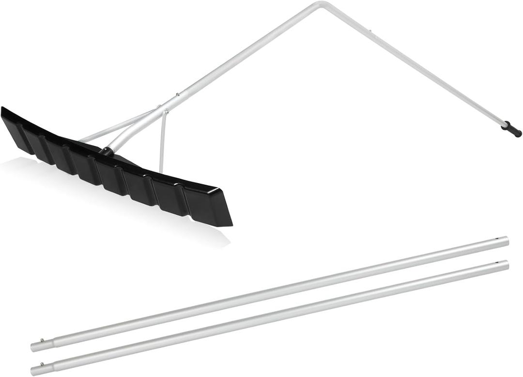 Flat Roof Snow Rake, 4.8-16FT Aluminum Detachable Angled Snow Roof Rake for Trucks, Travel Trailers, Motorhome, RV's Flat Rooftops, 24" Plastic Blade