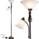 Torchiere Floor Lamps for Living Room & Bedroom, 71" Vintage Victorian Floor lamp with Reading Light, Tall Corner Standing Farmhouse Lamp for with Glass Shade Home Office Decor, Bronze