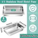 Zubebe 8 Pcs Hotel Pans Stainless Steel Steam Table Pan 1/1 Full Size 4 Inch Restaurant Steam Table Pan Deep Metal Food Tray Commercial Food Pans for Restaurant Party Buffet Catering