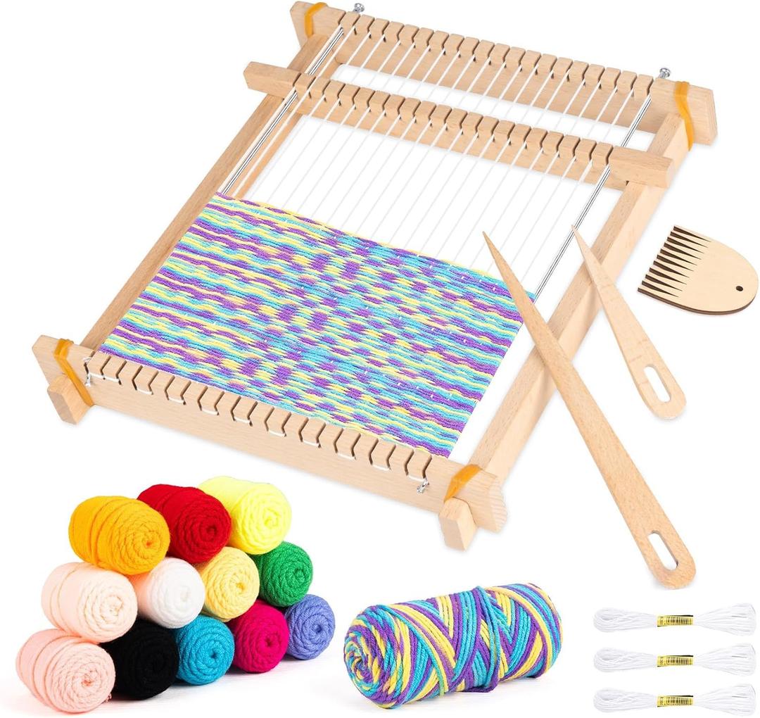 Lemonfilter Weaving Loom for Kids, 9" x 11" DIY Hand-Knitting Wooden Tapestry Weaving Loom Kit, Large Weave Frame for Adult and Beginners Handcraft Gift for Birthday Christmas