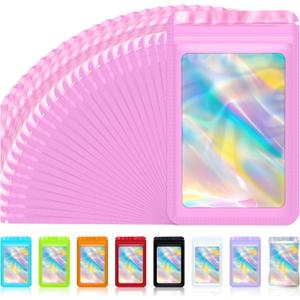 100 Pink Holographic Resealable Mylar Bags, 5x7 Inch, Food Grade, Zipper Closure, Waterproof, Ideal for Food, Jewelry, Party Favors