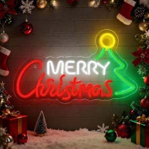 Merry Christmas Home Decor Neon Sign Led Neon Christmas Lights Ornaments Tree Decorations Outdoor Neon Signs for Wall Decor USB Powered Led Neon Signs for Room Decoration